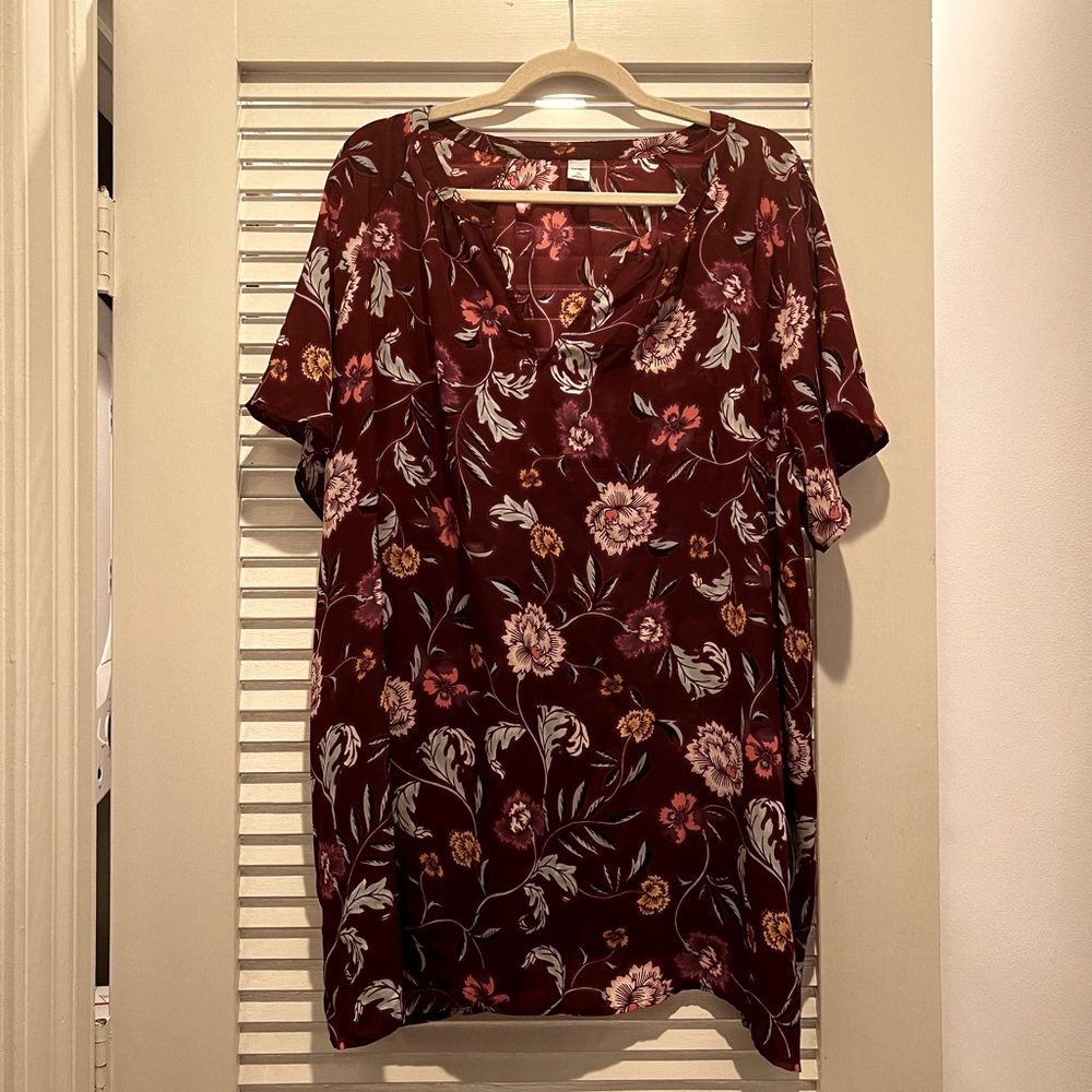 Old Navy Maroon Floral Tunic Blouse 3X